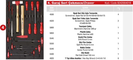 Takım Dolabı Garaj Serisi Çekmece 4 | 8242004018 |  (T200050)