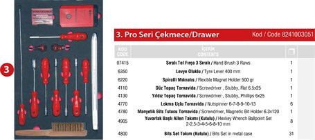 Takım Dolabı Pro Serisi Çekmece 3 | 8241003051 |  (T200016)